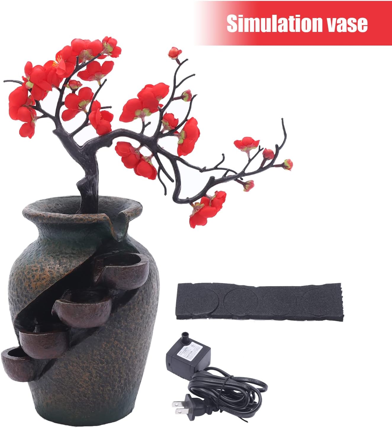Tabletop Waterfall Fountain with Flower Vase and Artificial Bouquet