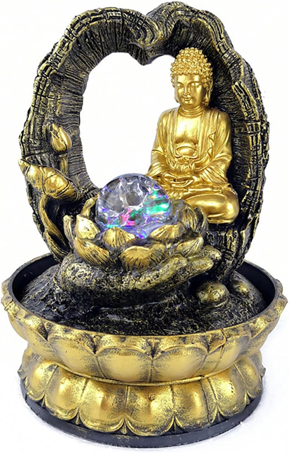 Buddha Fountain with Light 12 Inch Tabletop Indoor Fountain for Living Room and Office