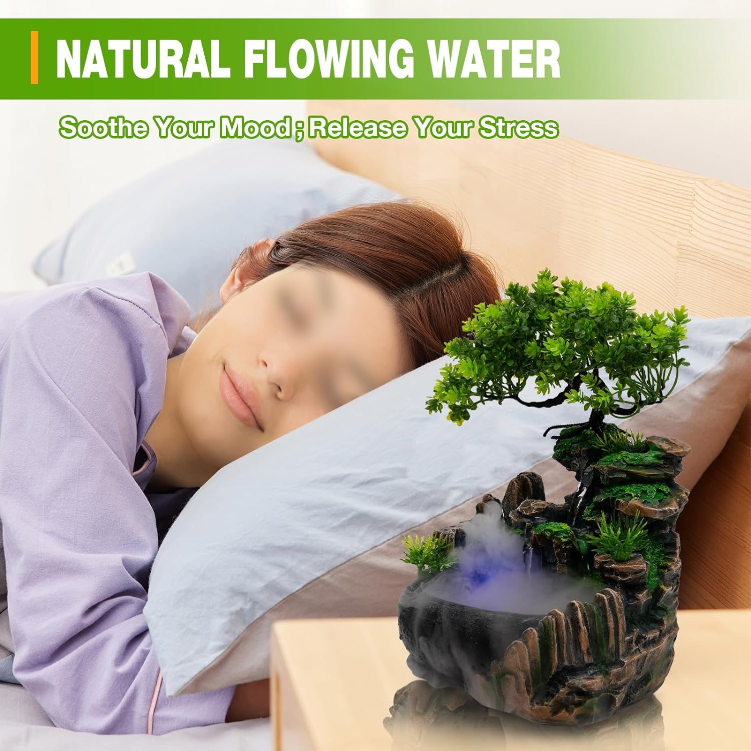 Indoor Rockery Fountain with LED Light and Atomizer