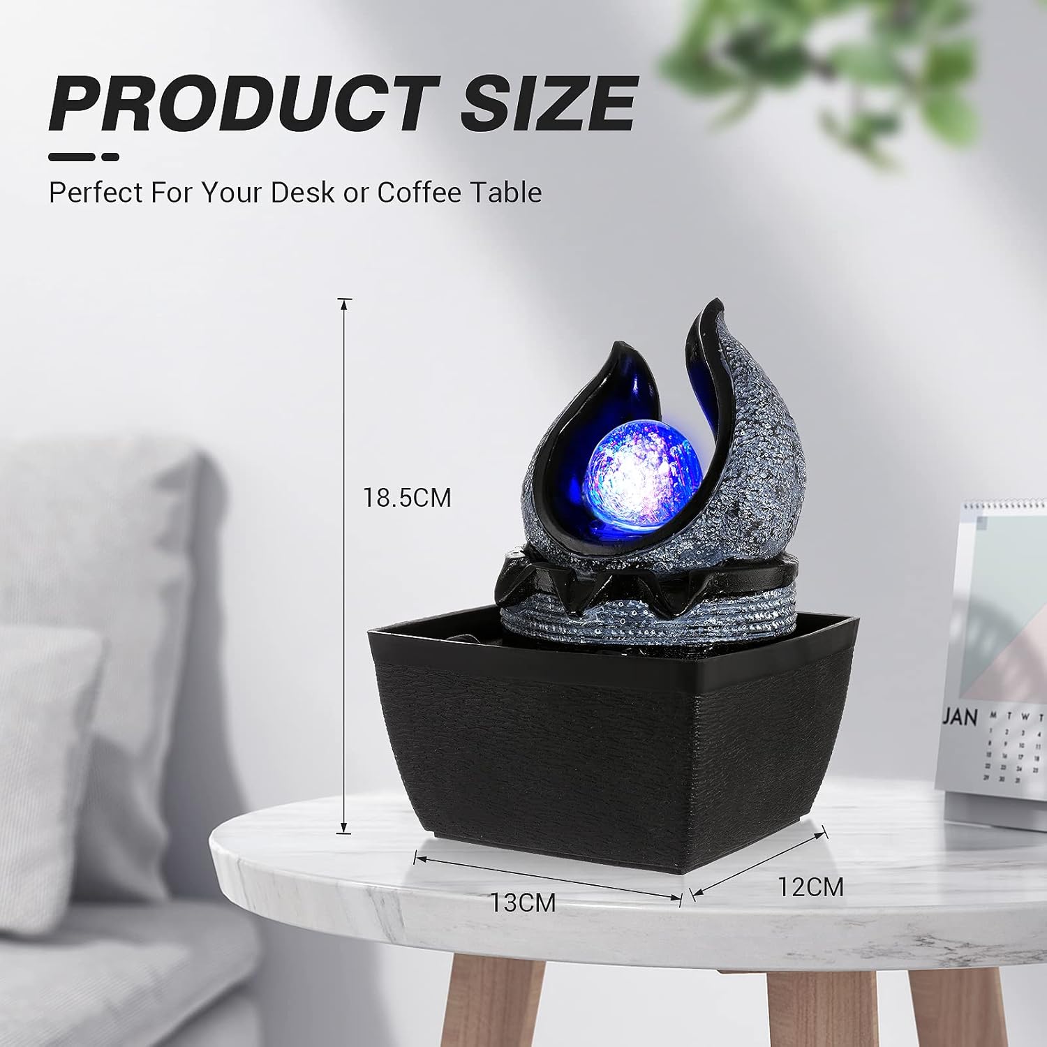 WicheMi Indoor Tabletop Fountain with LED Light