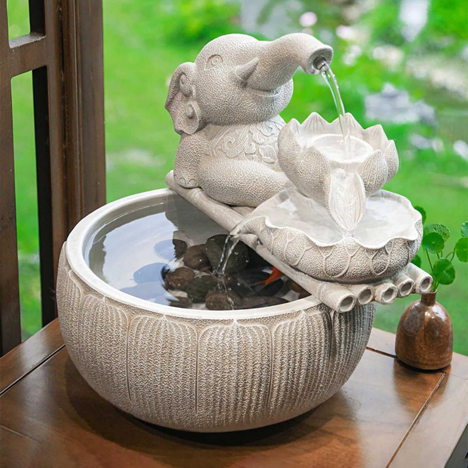 Zen Indoor Decor Desktop Fountain with Lotus Design