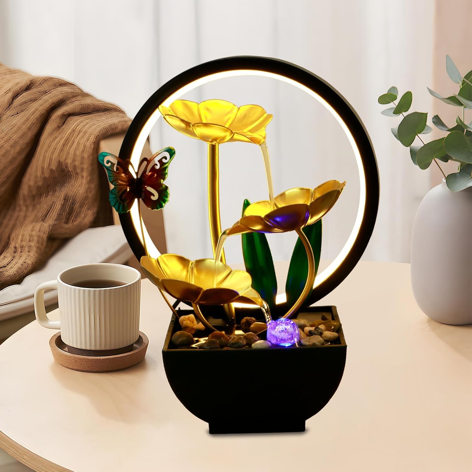 Butterfly Tabletop Water Fountain with USB Power and LED Light