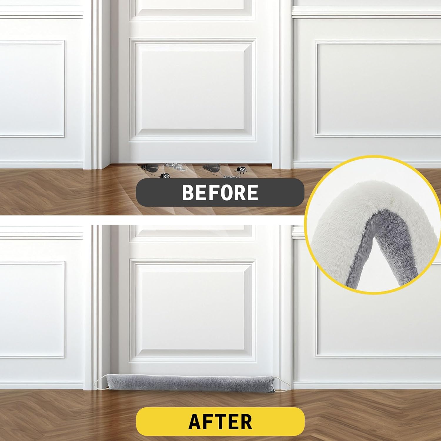 Soundproof Door Draft Blocker Soft Breeze Stopper Gray