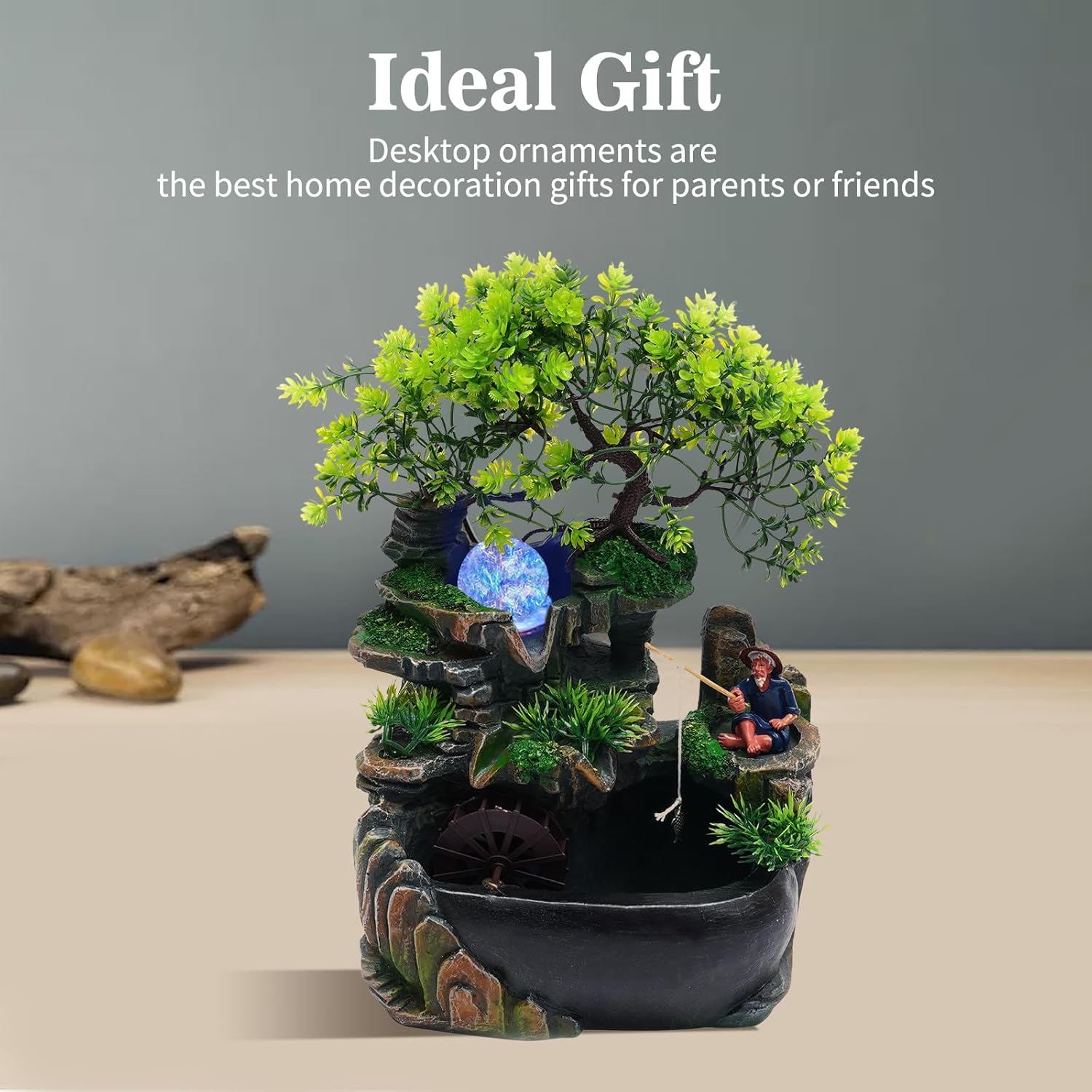 Tabletop Fountain with Color Changing LED Lighting