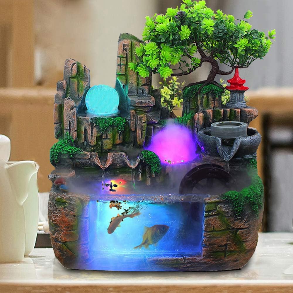 DNYSYSJ Tabletop Waterfall Fountain with LED Light