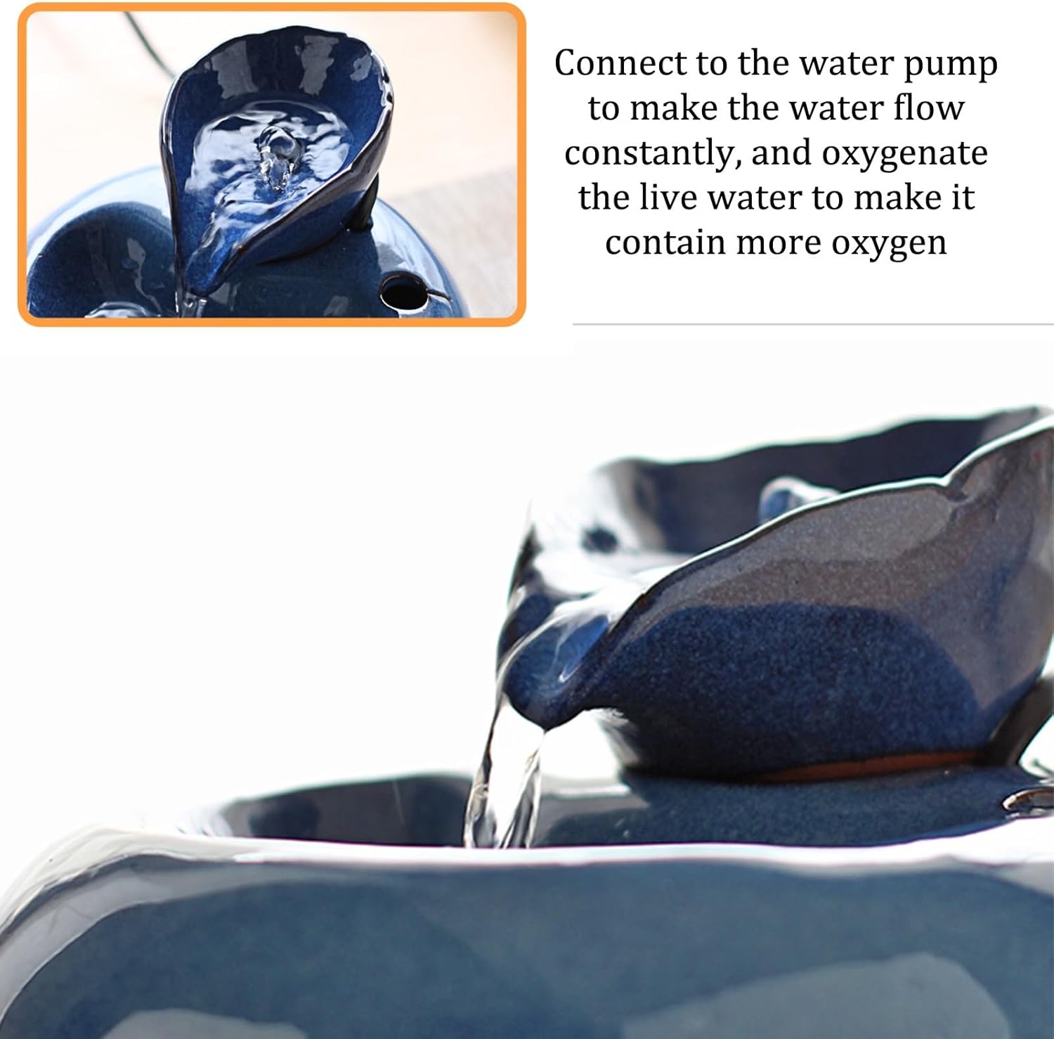 Blue Ceramic Mini Waterfall Fountain Pet Humidifier Desktop Ornament