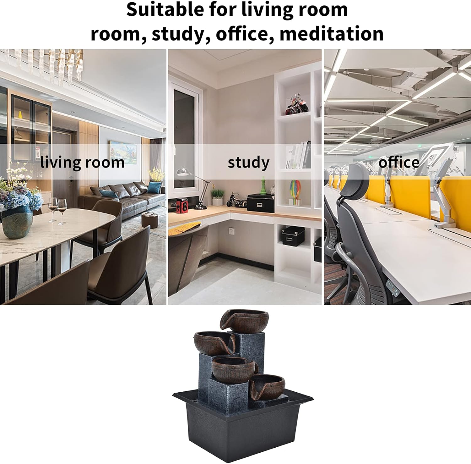 Tabletop Water Fountain with LED Yellow Light for Office and Home Decor