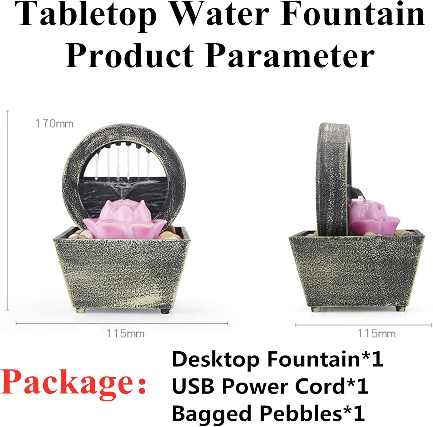 GWMWON Zen Meditation Tabletop Fountain with LED Lights