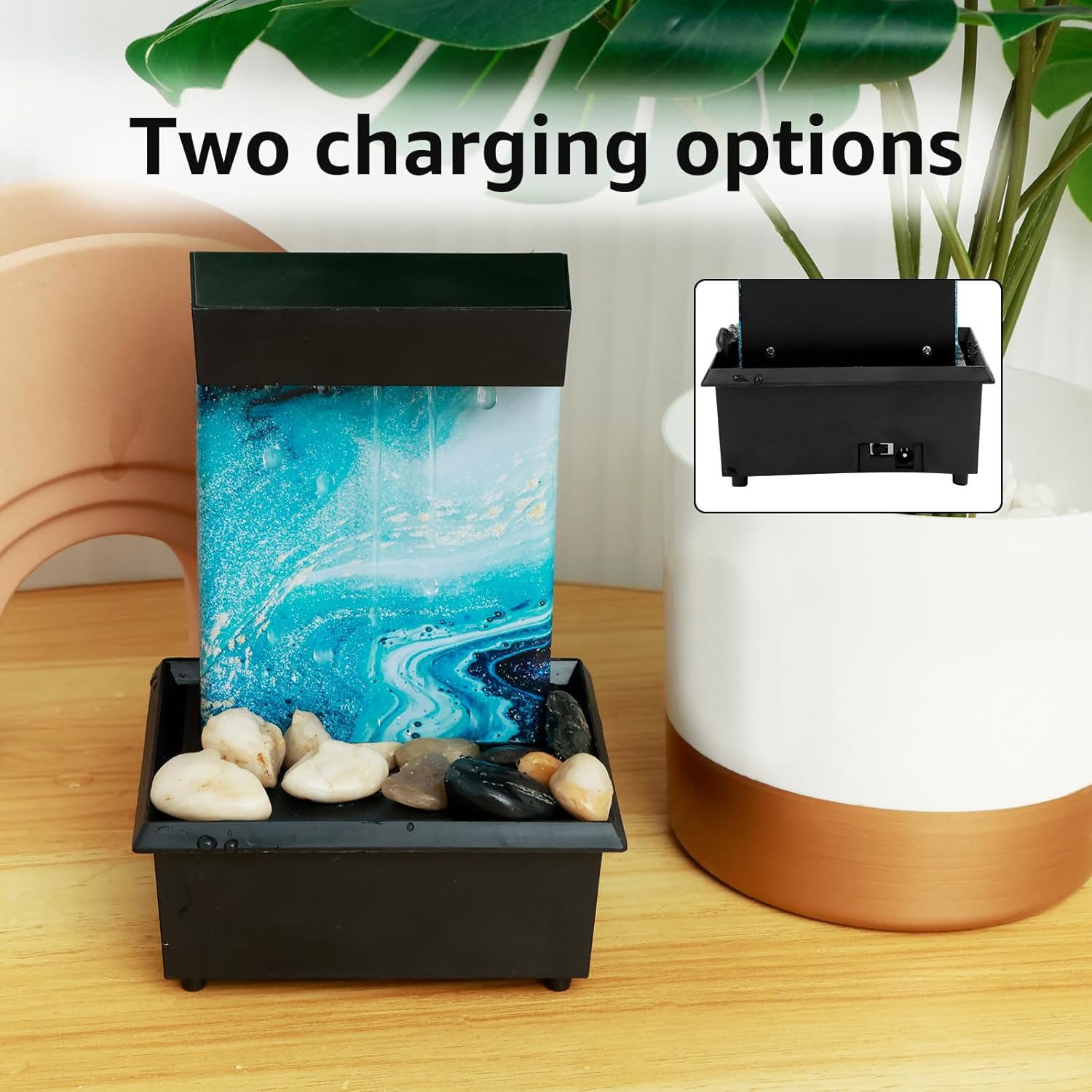 Light Blue Tabletop Fountain with LED Light