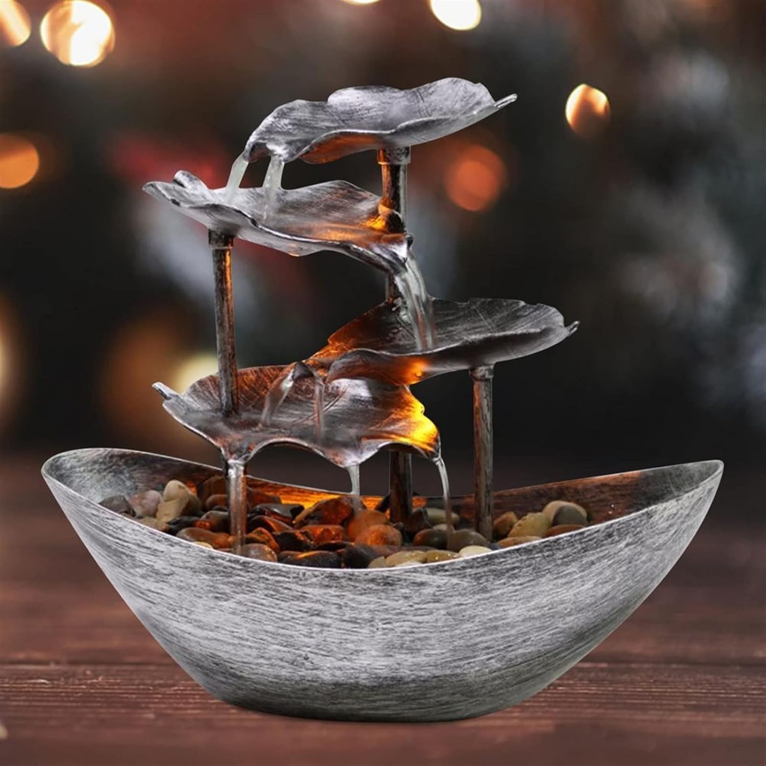 Tabletop Waterfall Fountain with Lotus Leaf and LED Lights