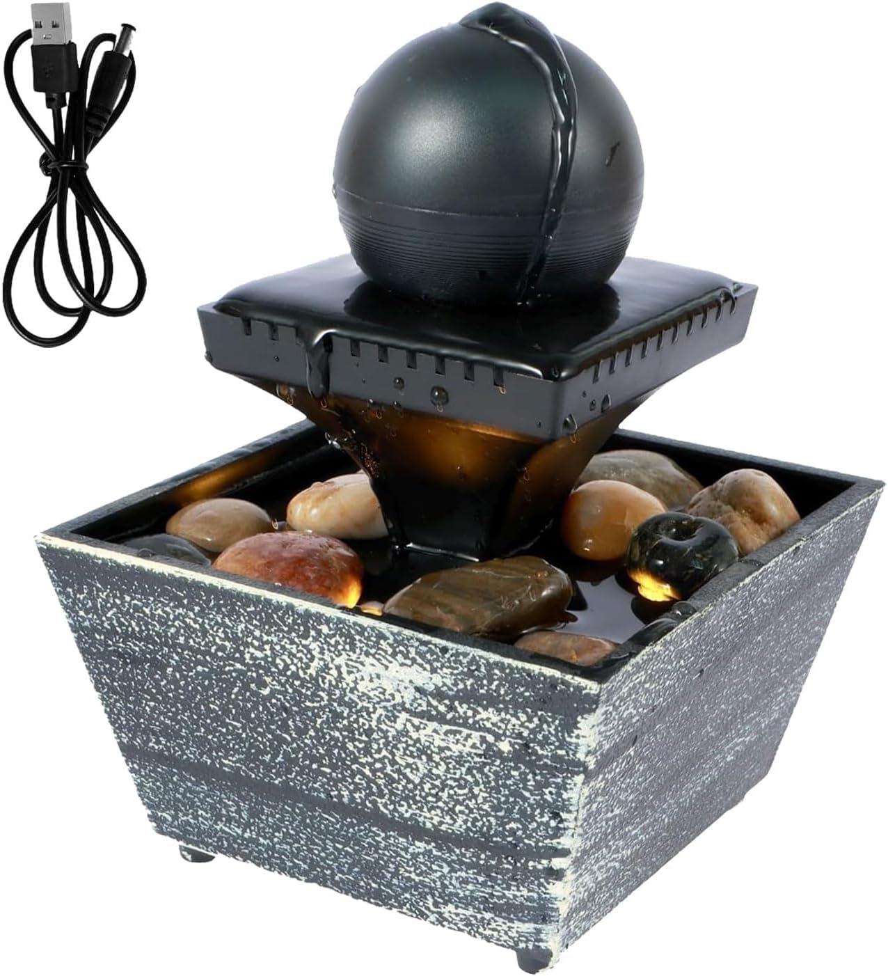 Bocnity Tabletop Ball Fountain with LED Lights for Zen Meditation and Relaxation