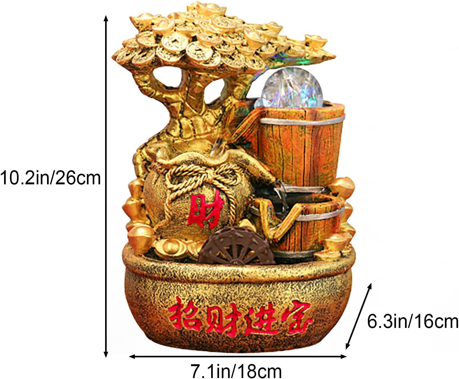 Feng Shui Water Fountain Decor with Money Tree and Light