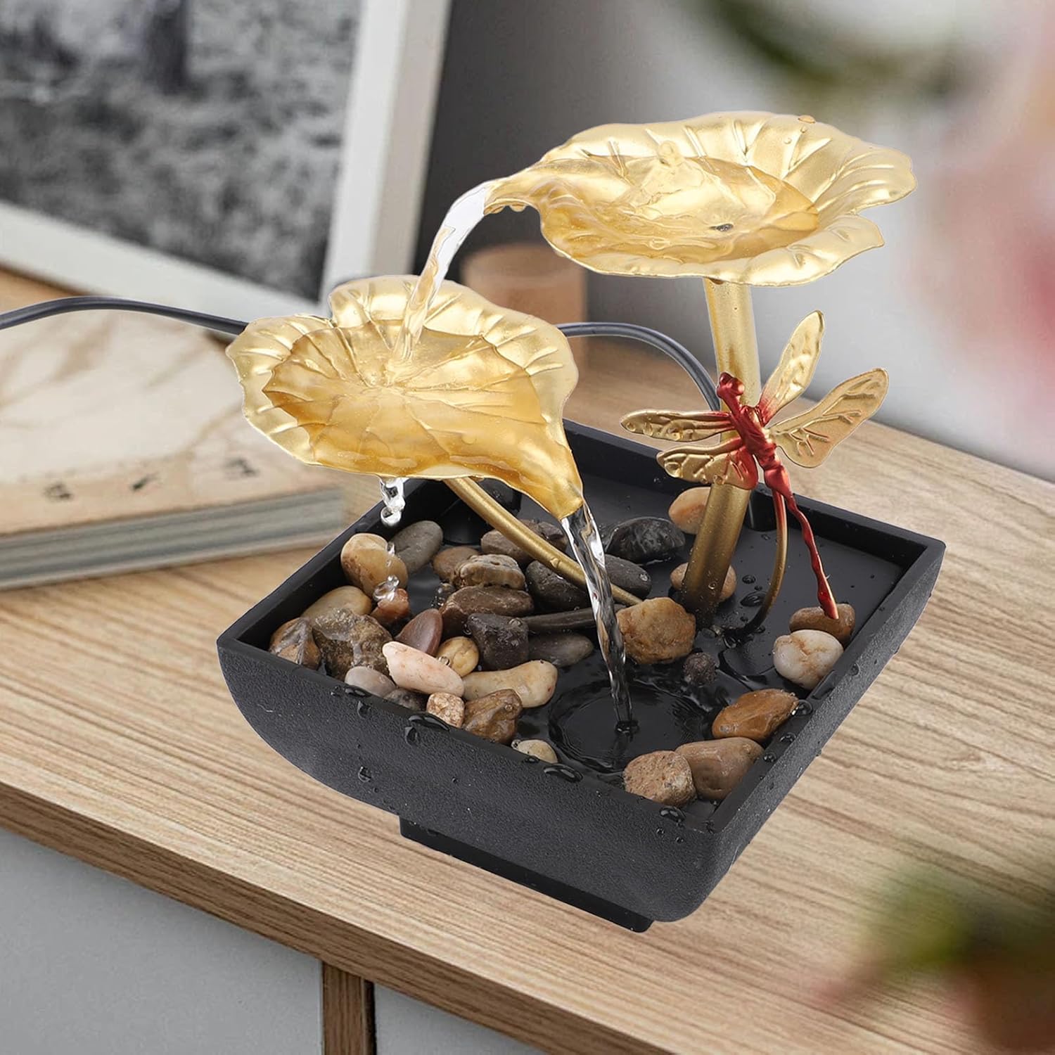 Lotus Leaf Dragonfly Fountain Water Decor
