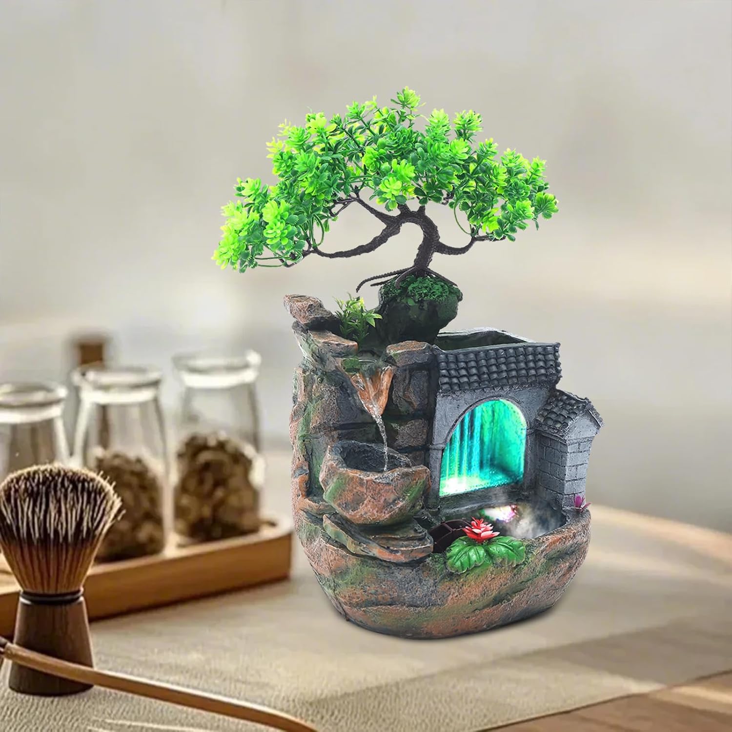 Tabletop Indoor Fountain with LED Light and Automatic Pump