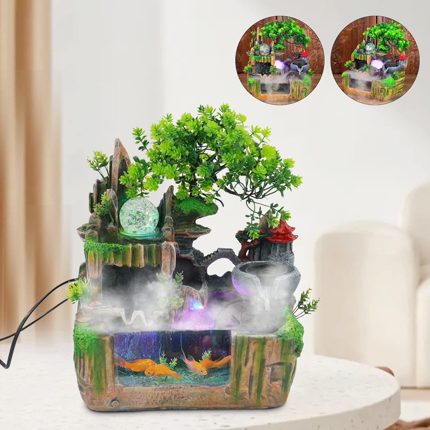 Tabletop Fountain with LED Light and Waterfall Effect