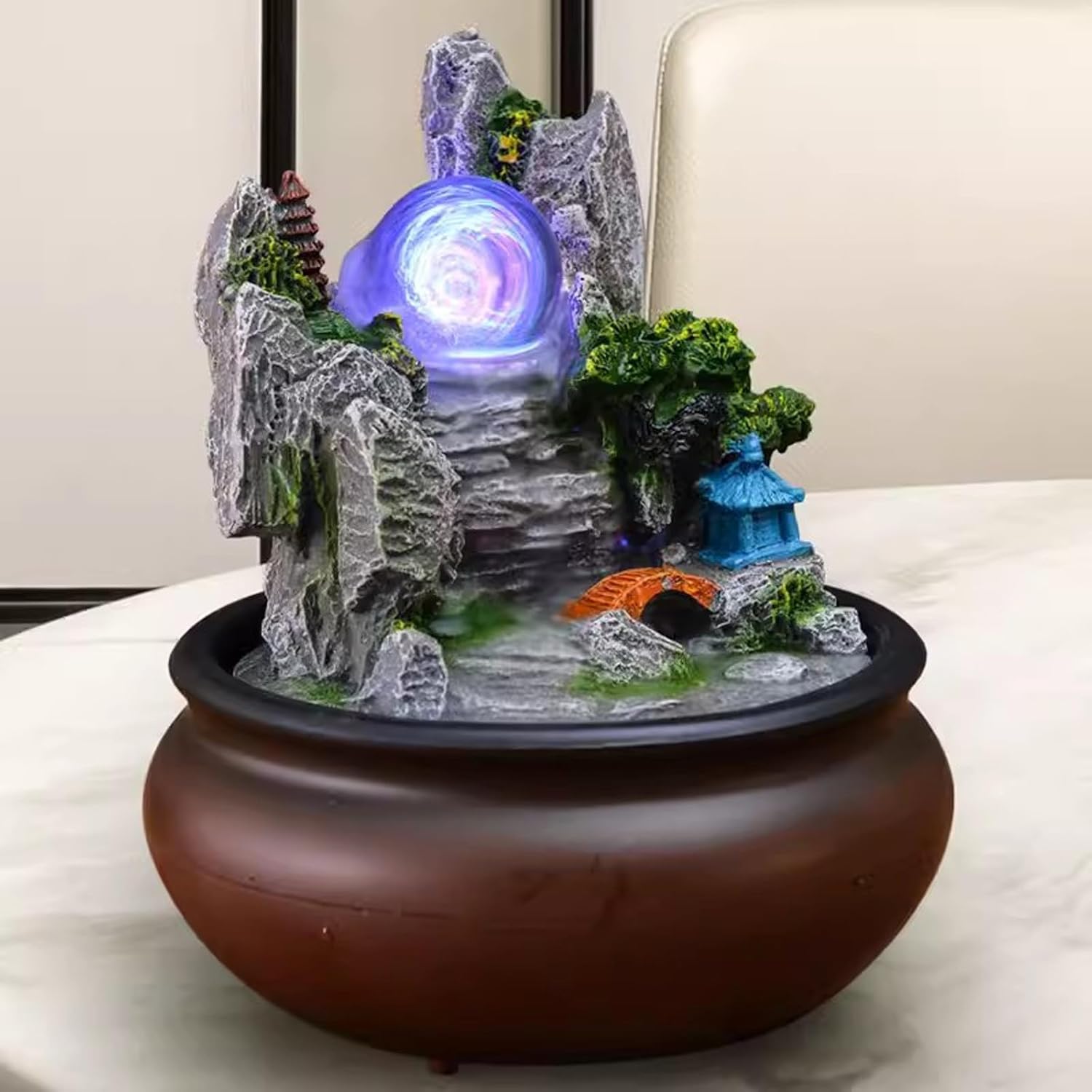 GRFIT Tabletop Water Fountain Decor with Chinese Style Rockery