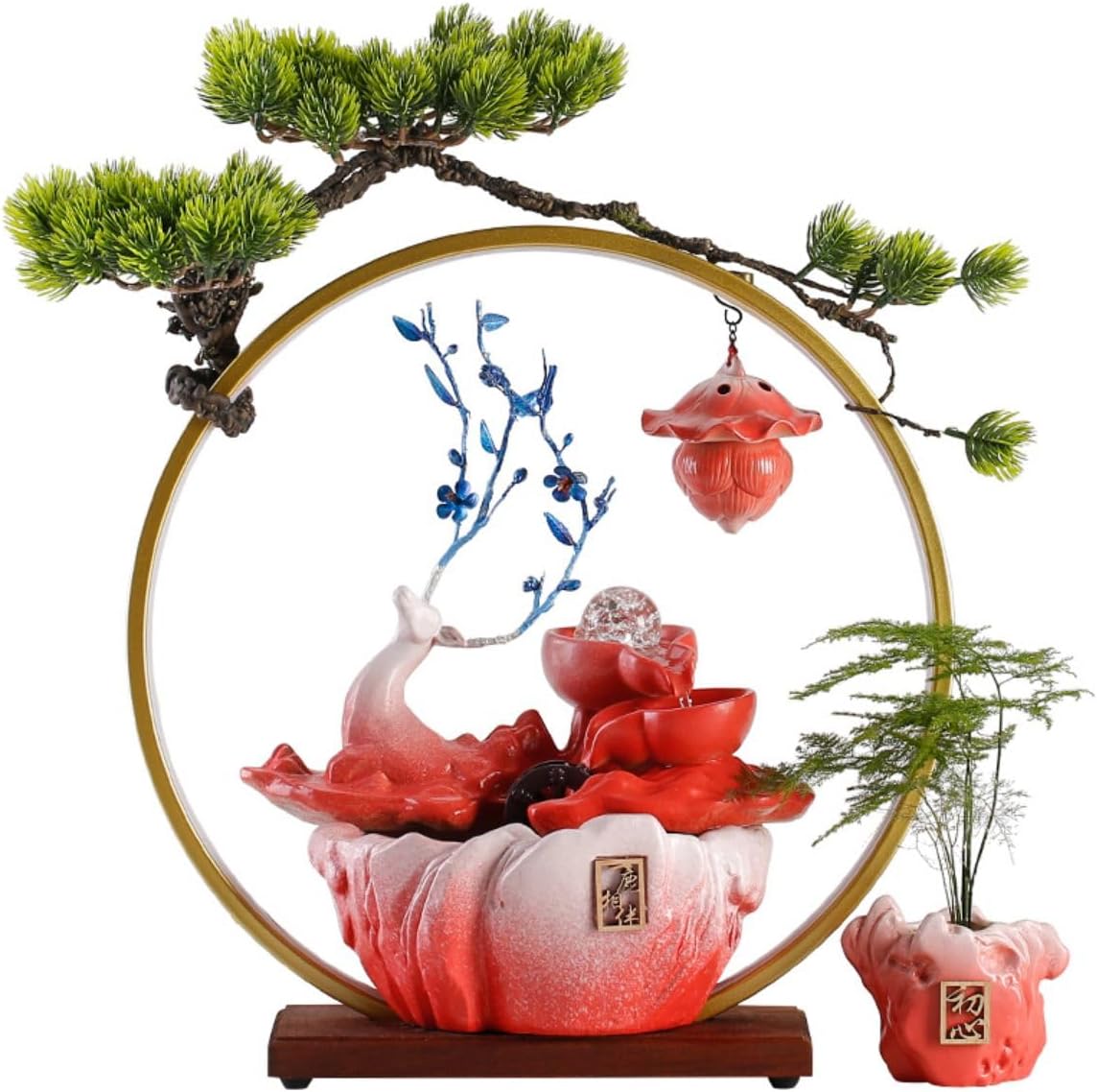 Ecqizer Wealth Attracting Deer Ceramic Fountain for Home Office
