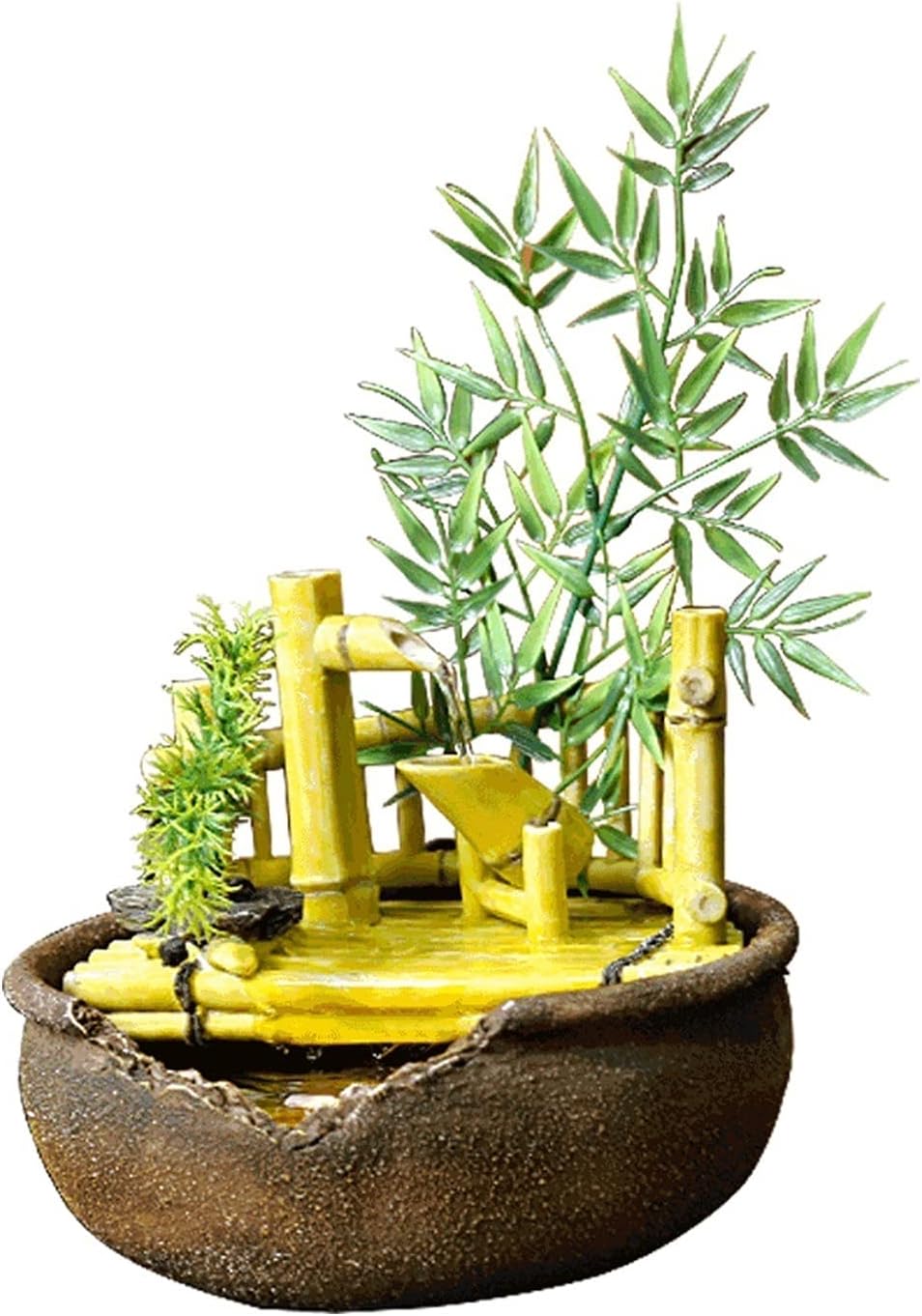 YEAHSOO Tabletop Fountain Indoor Waterfall Bamboo Decor Creative Water Feature