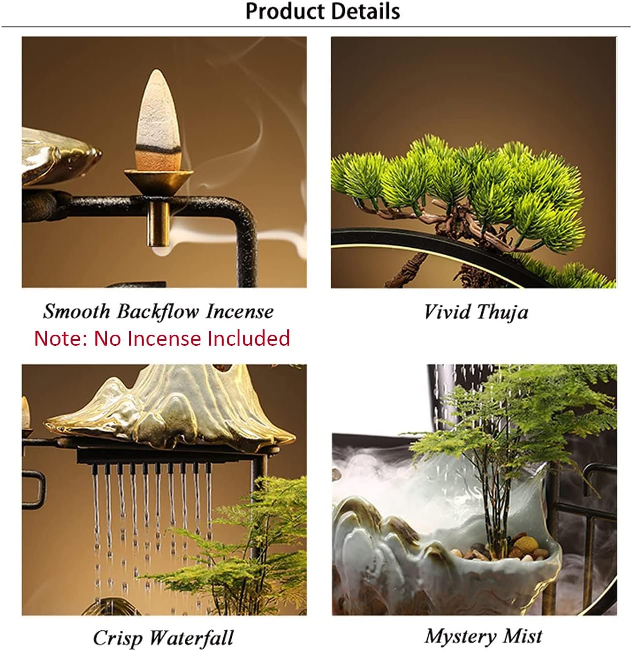 HSINYA Tabletop Waterfall Fountain with LED Light and Mist