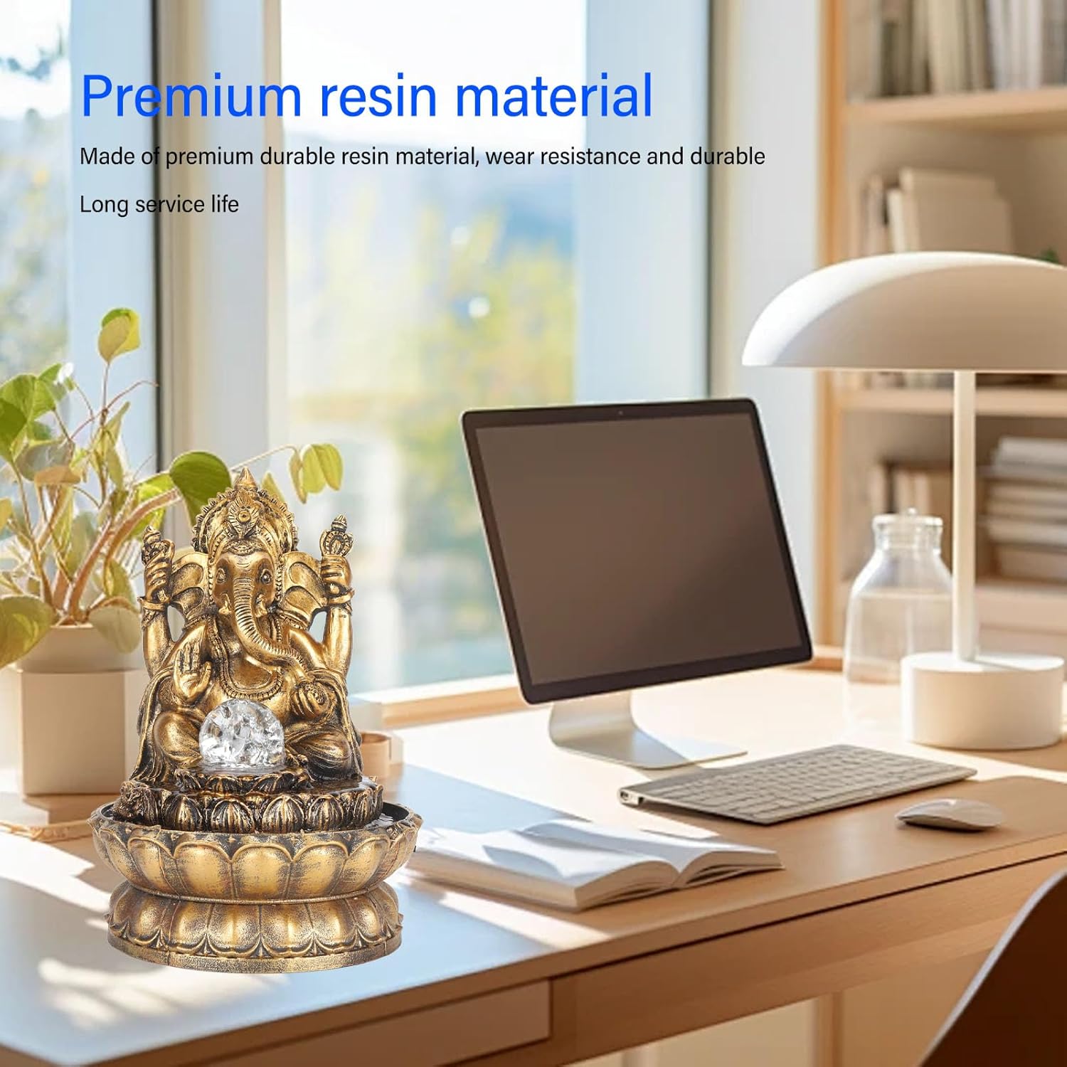 Resin Water Fountain Ganesha Statues Indoor Decorative Relaxing Humidifier with LED Light