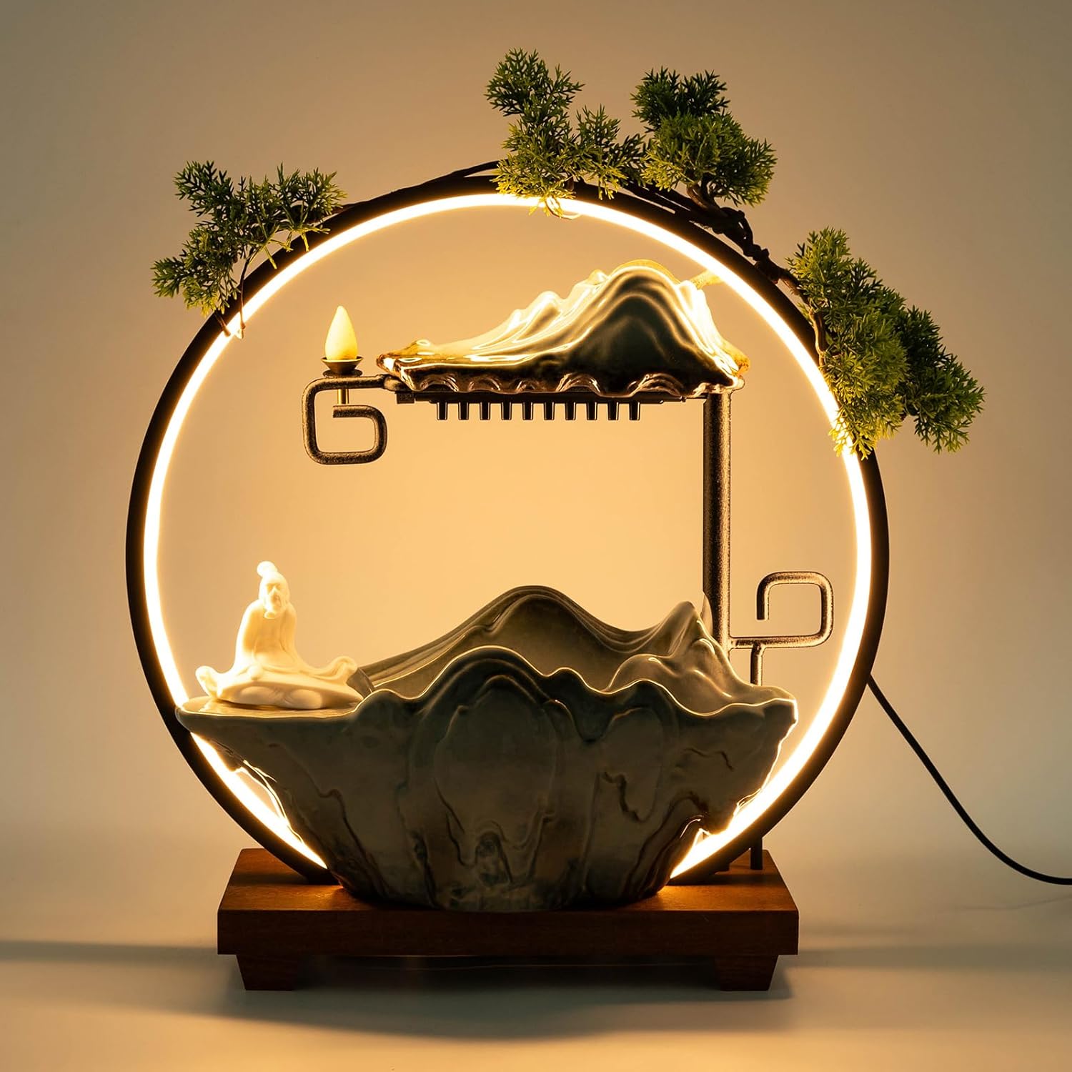 Small Fountain for Table Top - Indoor Waterfall and Fog Led for Good Fortune