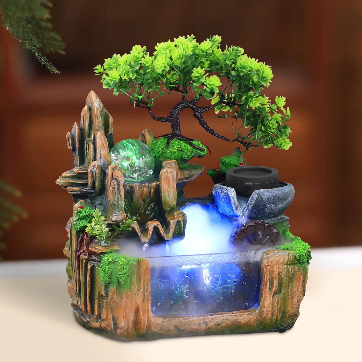 Ageanbri Tabletop Fountain with LED and Automatic Pump