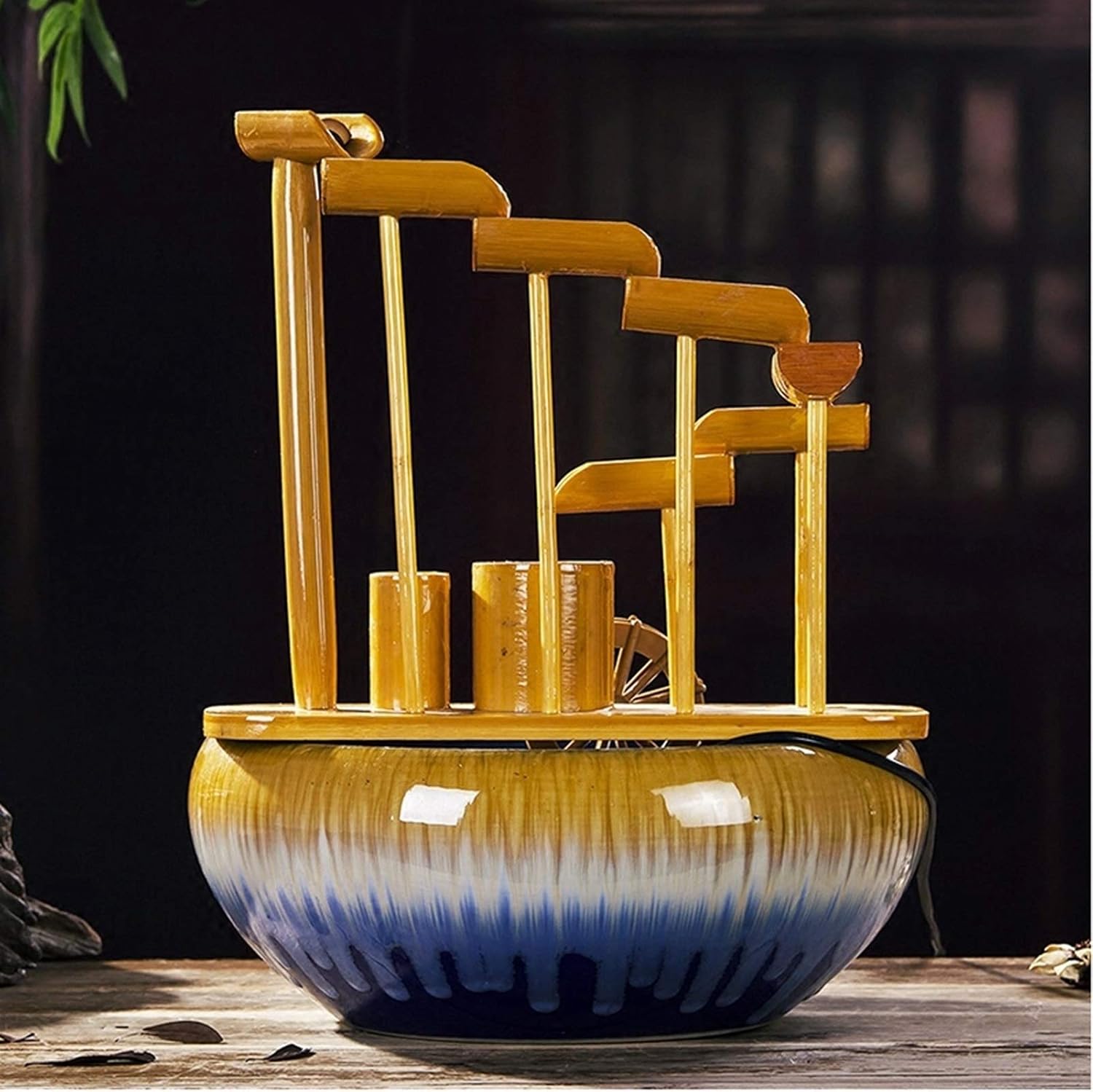 Elegant Indoor Bamboo Fountain with Ceramic Base