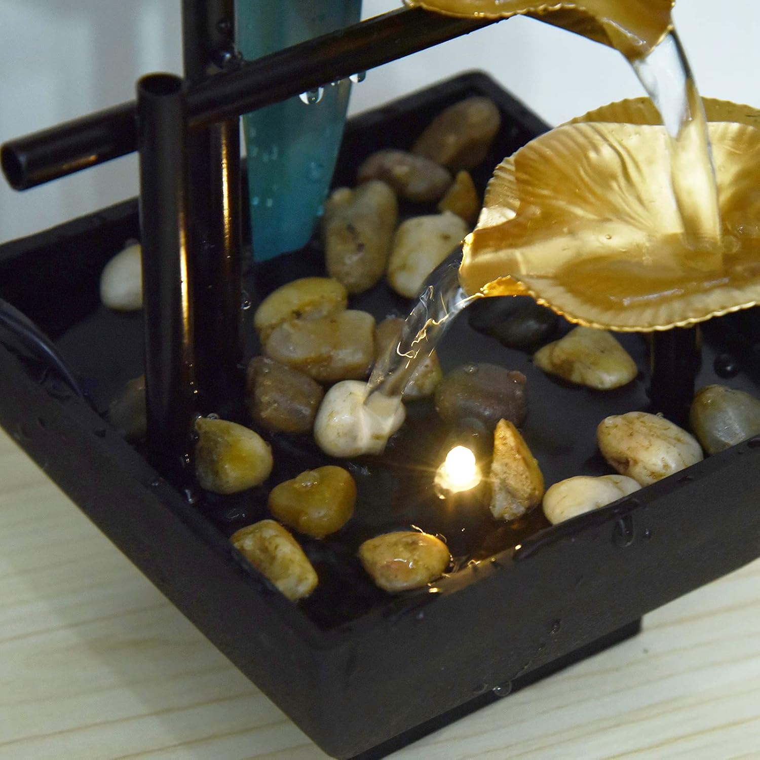 CHICIRIS Indoor Tabletop Fountain with 3-Tier Waterfall and Lighting Feature for Home Office Decor