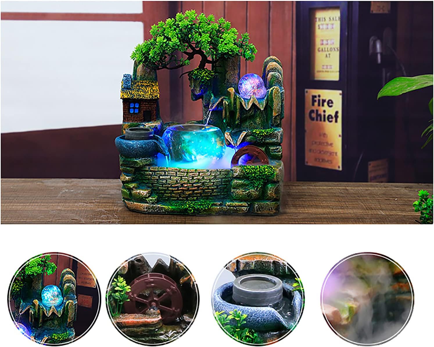 DYRABREST Tabletop Rockery Fountain with LED Light