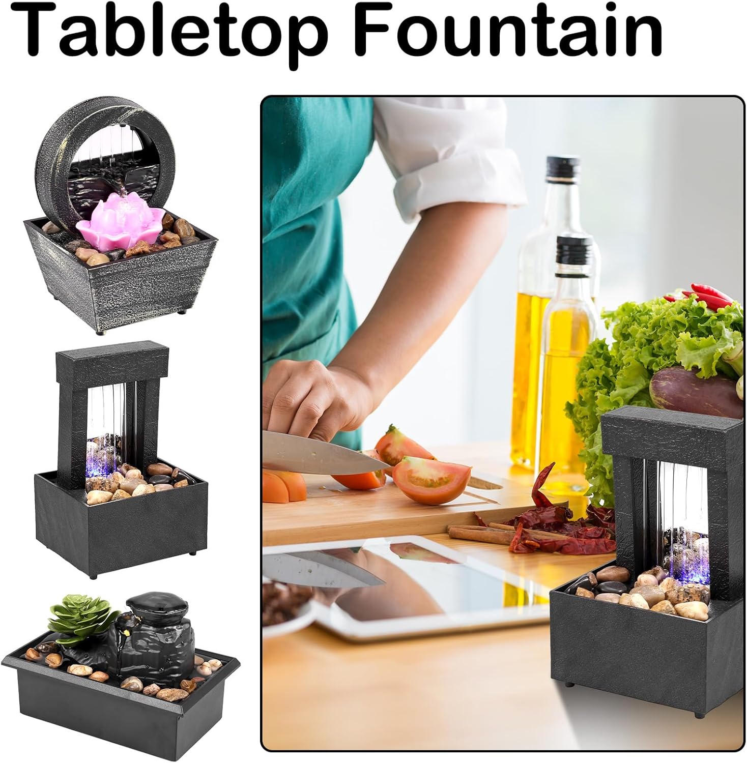 Tabletop Water Fountain with Light and Sound