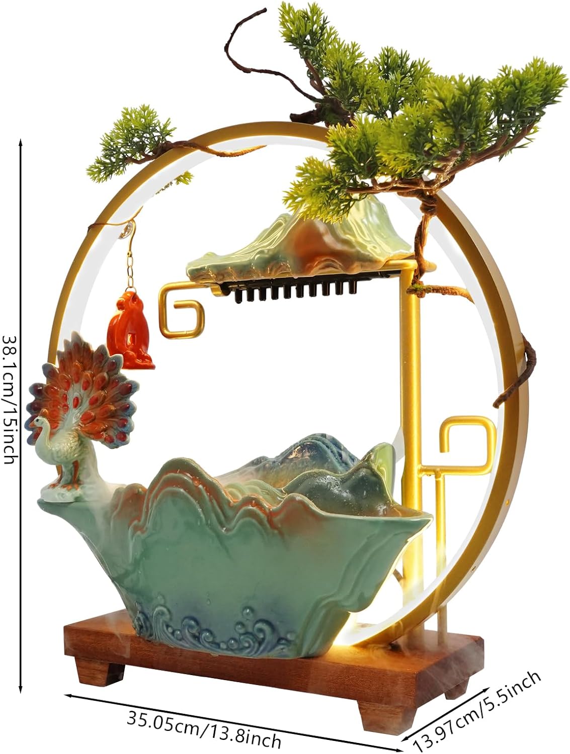 Peacock Tabletop Fountain with LED Lighting