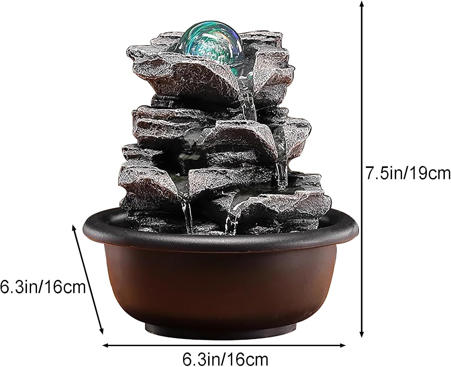 Zen Tabletop Water Fountain with Crystal Ball for Home and Meditation
