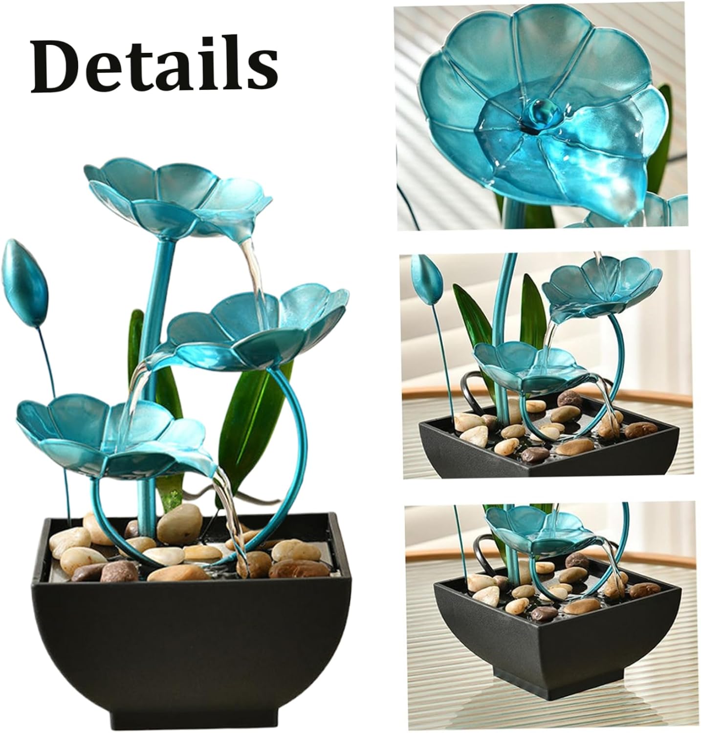 Hperu Tabletop Fountain 5x5x9in USB Powered Indoor Lotus Decor Waterfall Fountain for Office Bedroom Living Room