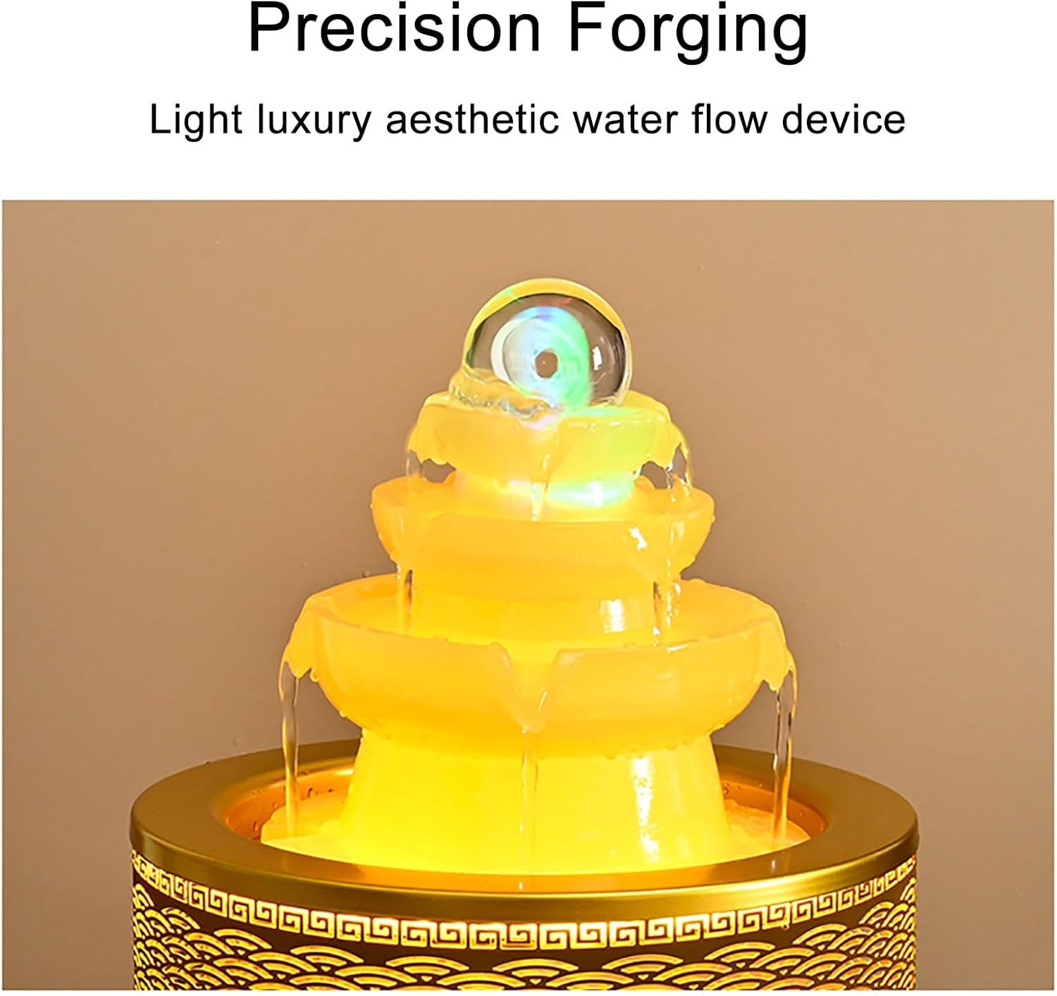 Elegant Desktop Metal Fountain with Crystal Ball