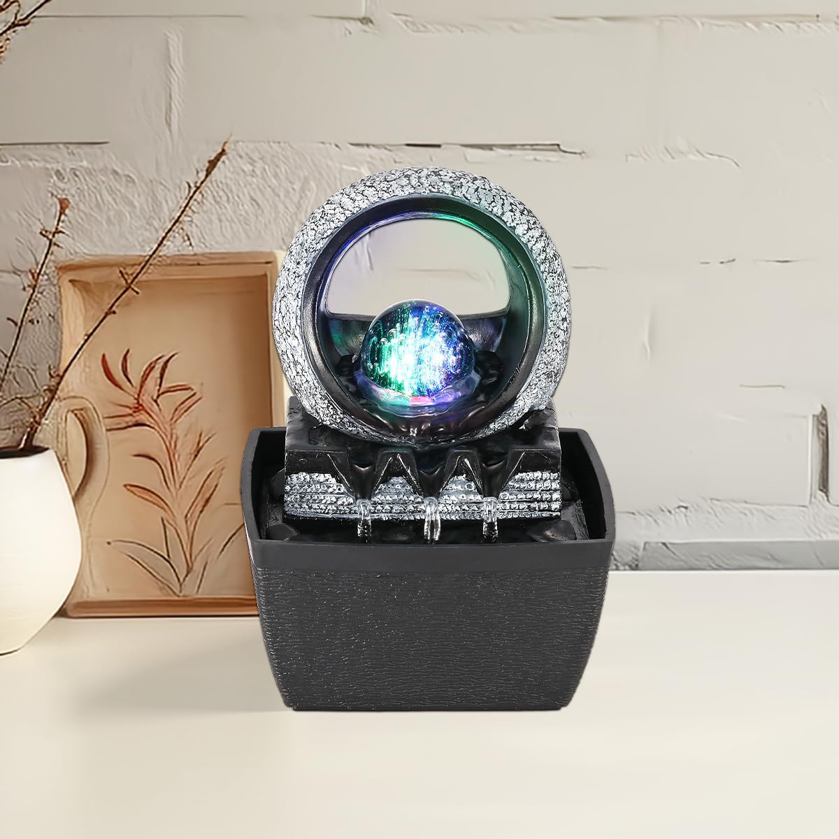 Hebafri Tabletop Water Fountain with LED Light