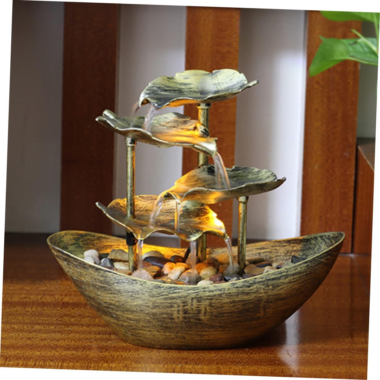 Unomor Creative Lotus Leaf Tabletop Fountain with LED Lights Indoor Waterfall Decor for Relaxation and Stress Relief