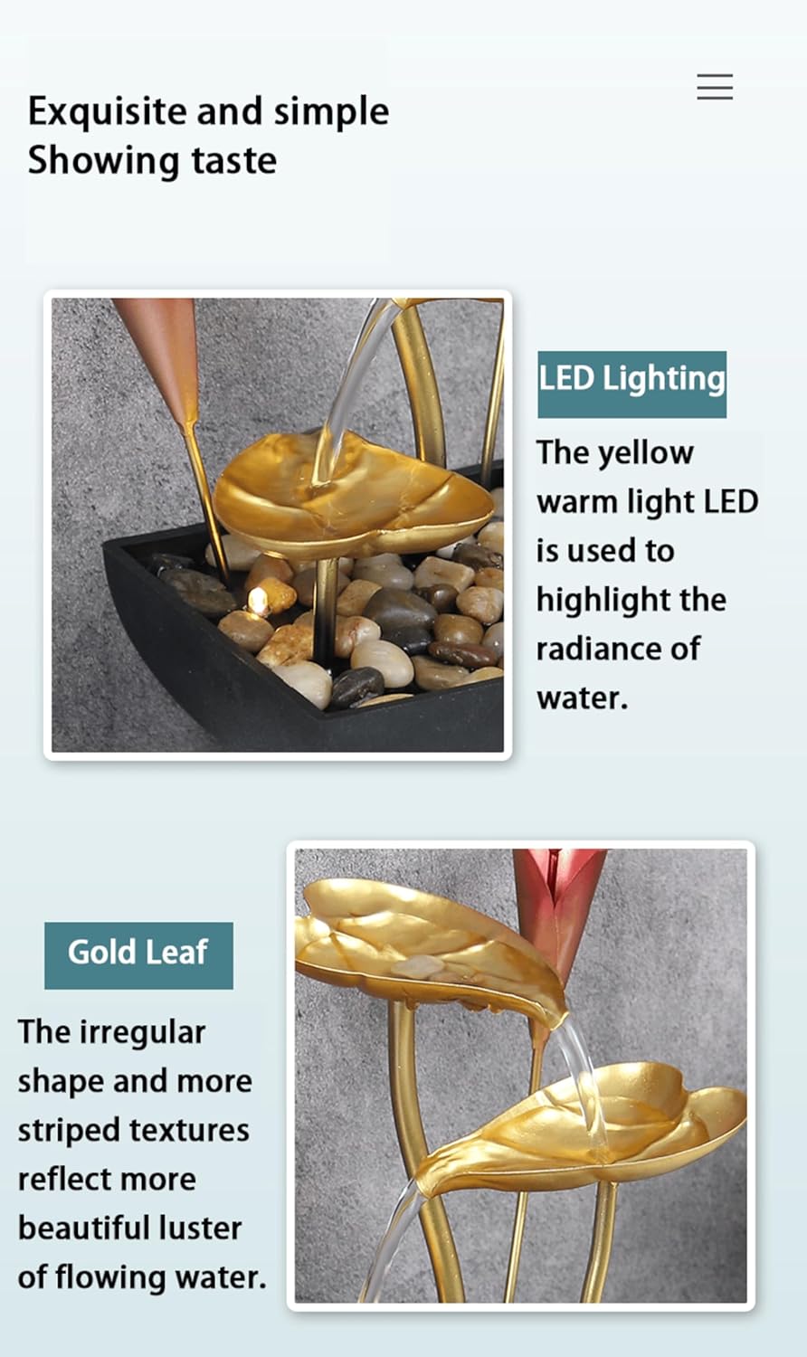 Lotus Leaf Water Fountain with LED Lights and Calla Lily Accents