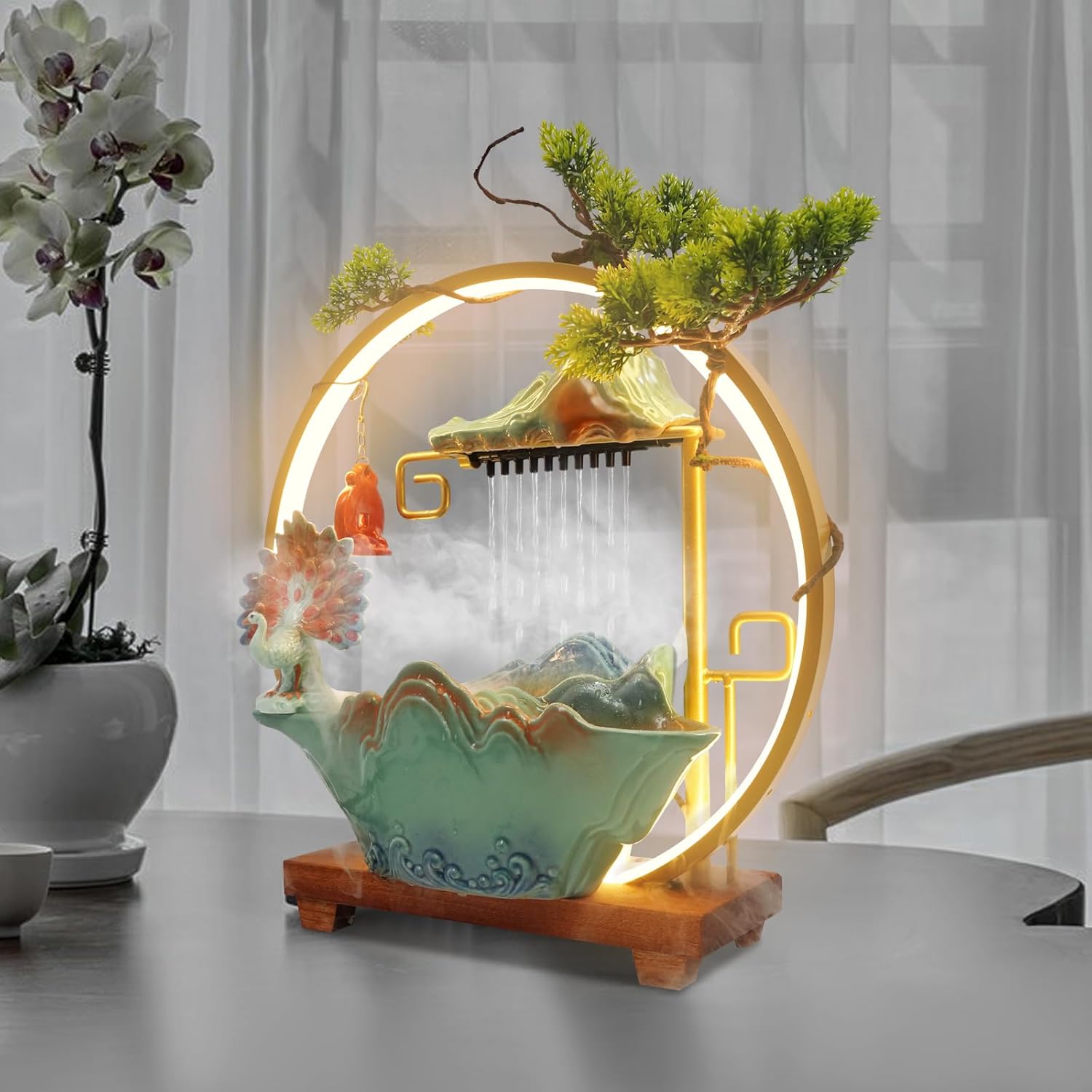Tabletop Water Fountain with 7 Color LED and Mist
