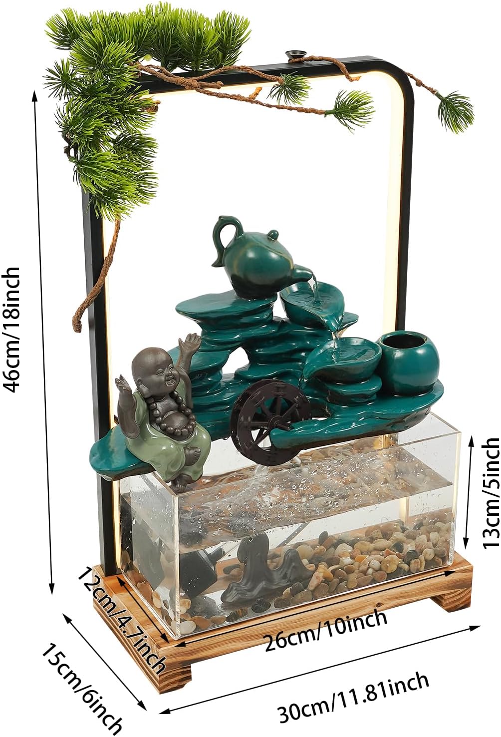 Eapmic Desktop Waterfall Fountain with Fish Tank and LED Light