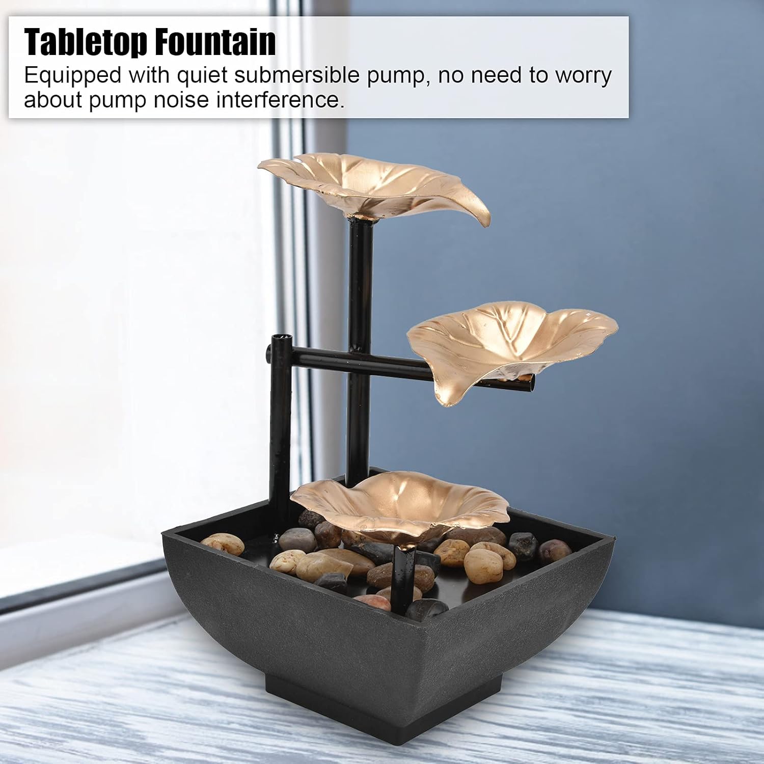 Modern Tabletop Fountain with LED Lights for Home Office Decor