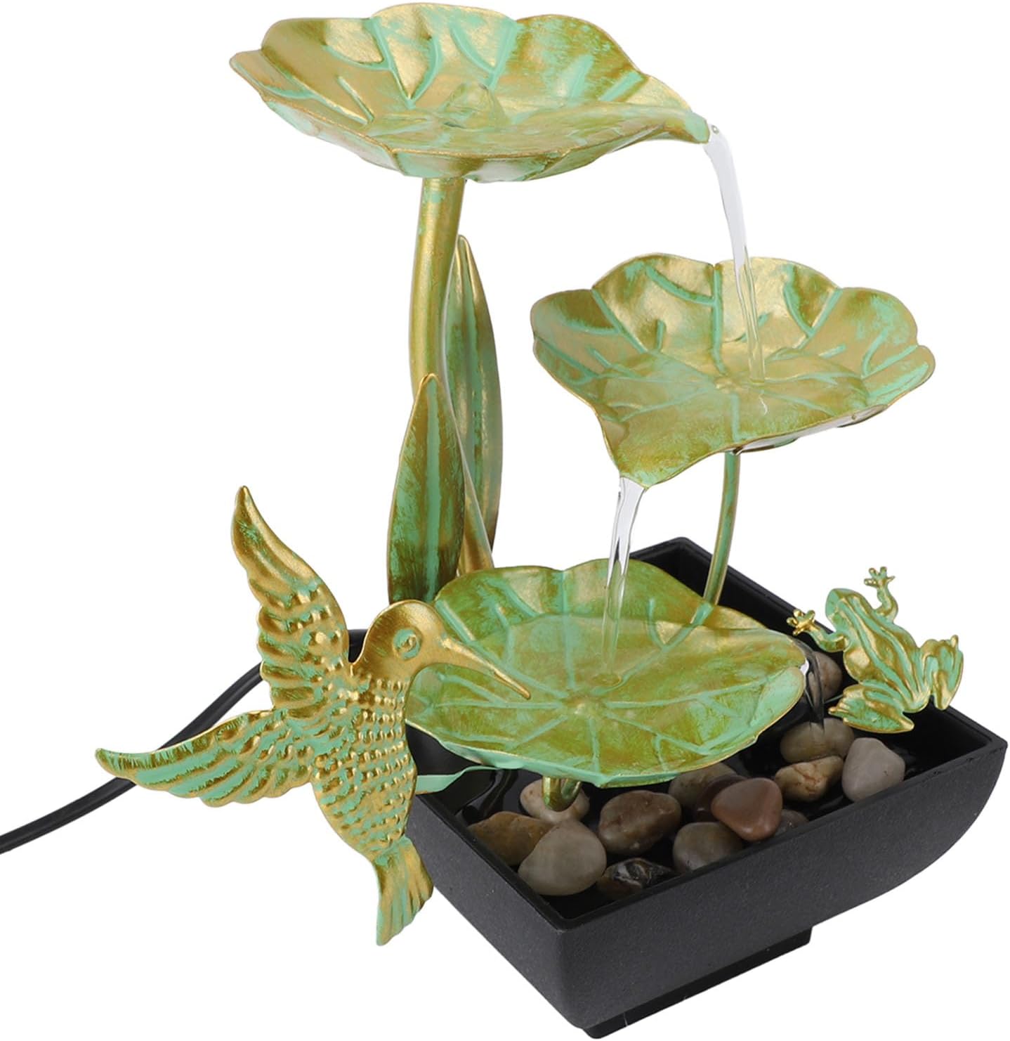 Bird Lotus Waterfall Fountain with LED Lights and Silent Pump