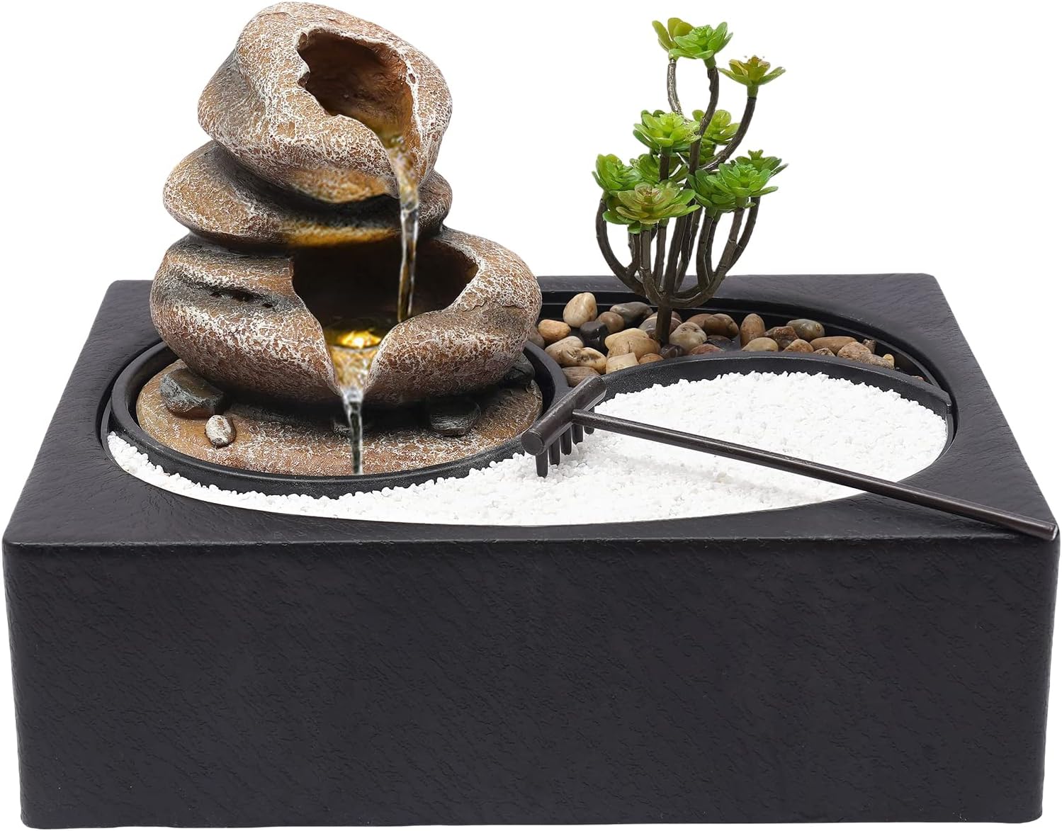 Elegant 11in Tabletop Water Fountain with LED Light and Pump