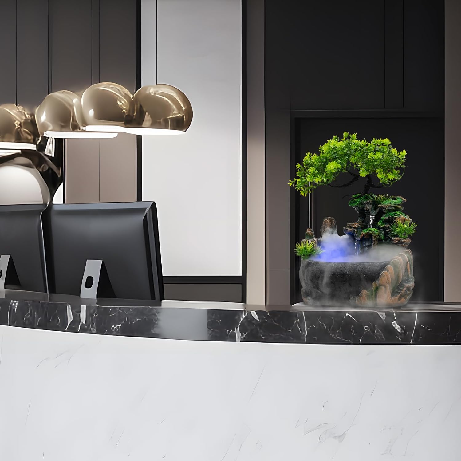 Indoor Rockery Fountain with LED Light and Atomizer