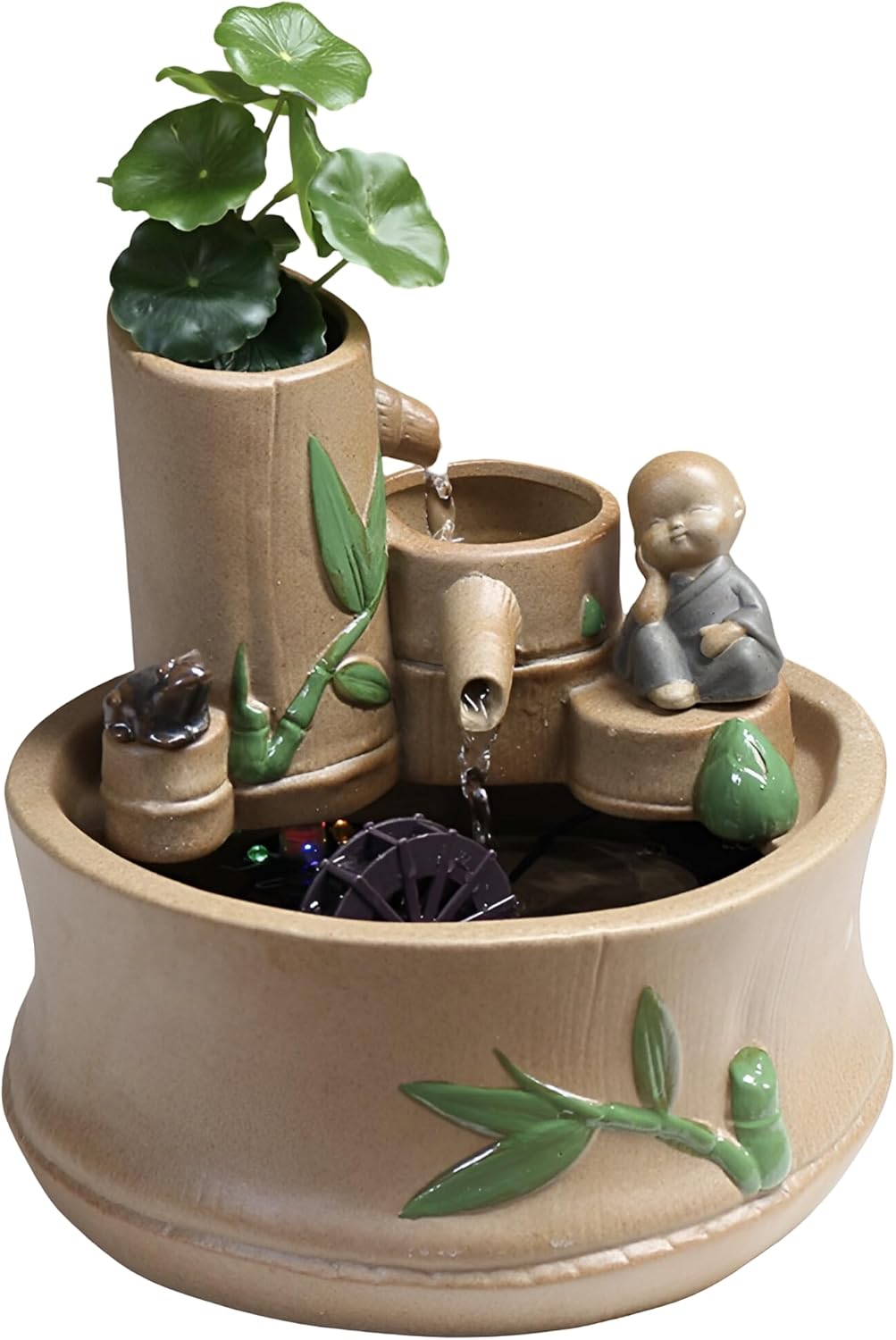 866 Inch Bamboo Tabletop Fountain with 3 Tier Waterfall and Frog Ornament