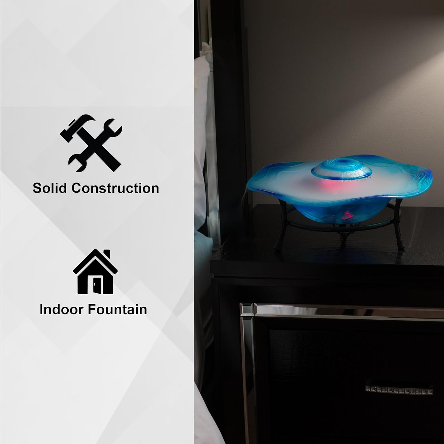 XBrand 8-Inch Tabletop Mist Fountain with 12 Color-Changing LED Lights and Inline Control