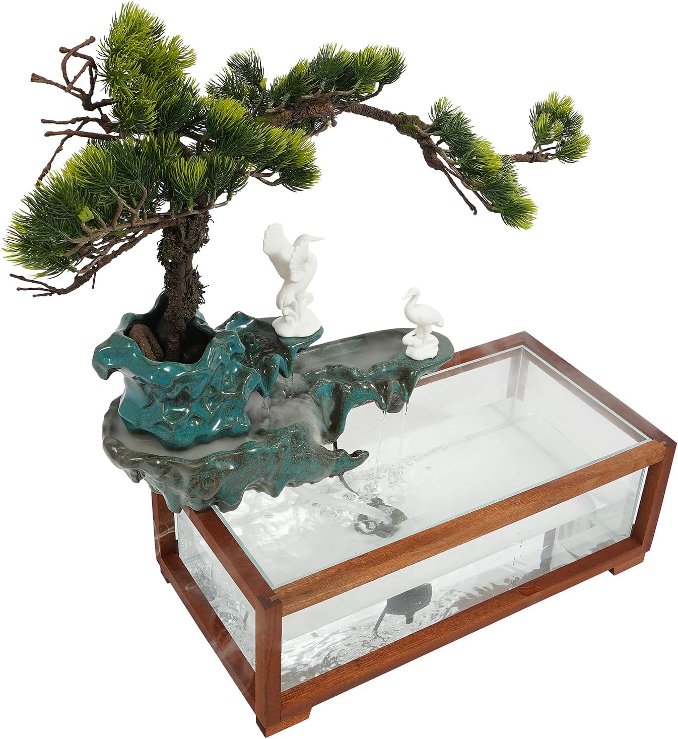 Elegant Desktop Waterfall Fountain with Fish Tank and LED Light