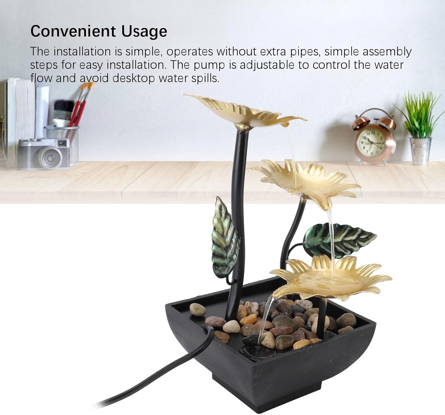 Enforose Tabletop Water Fountain with LED Light and USB Power
