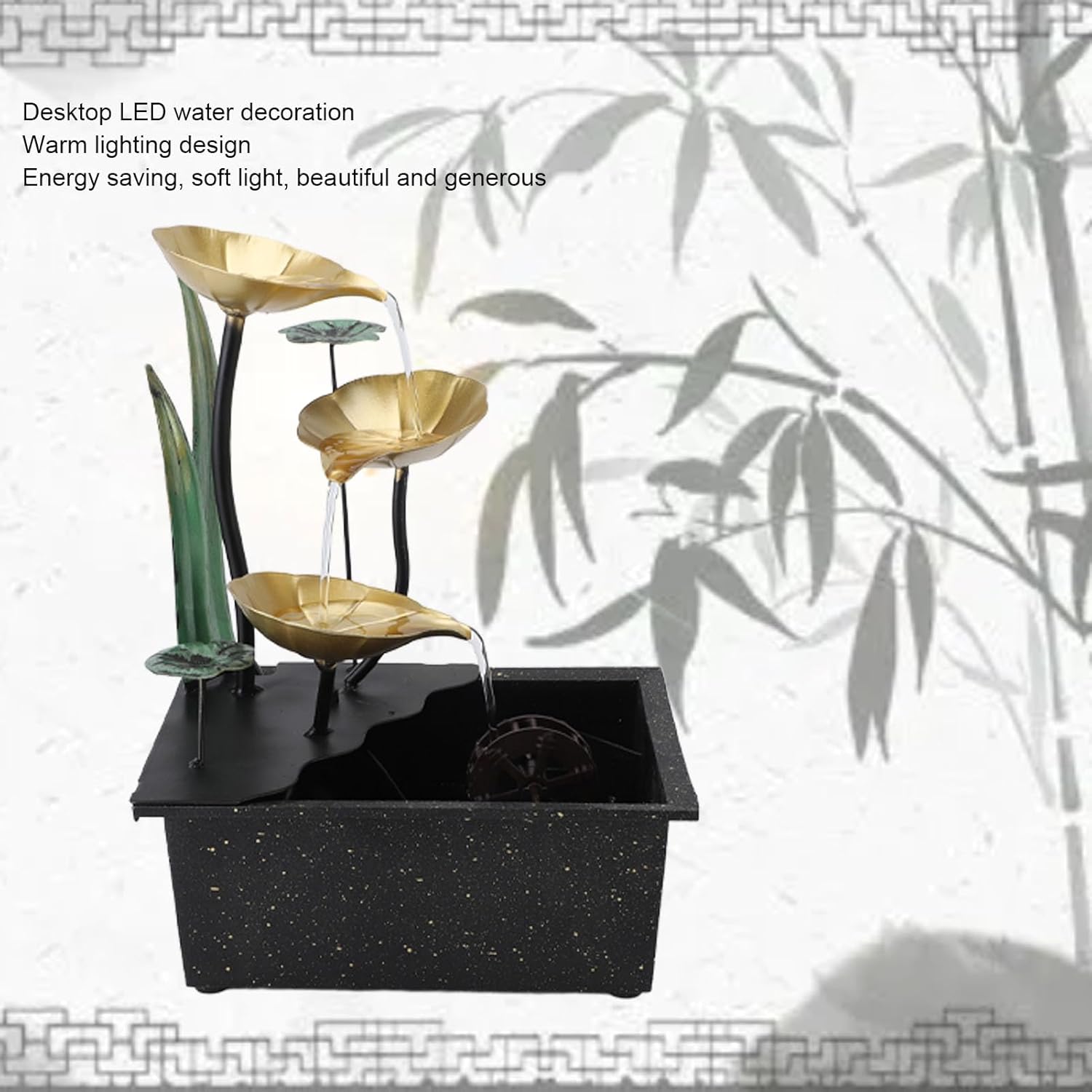 USB Tabletop Fountain with LED Light and Silent Pump