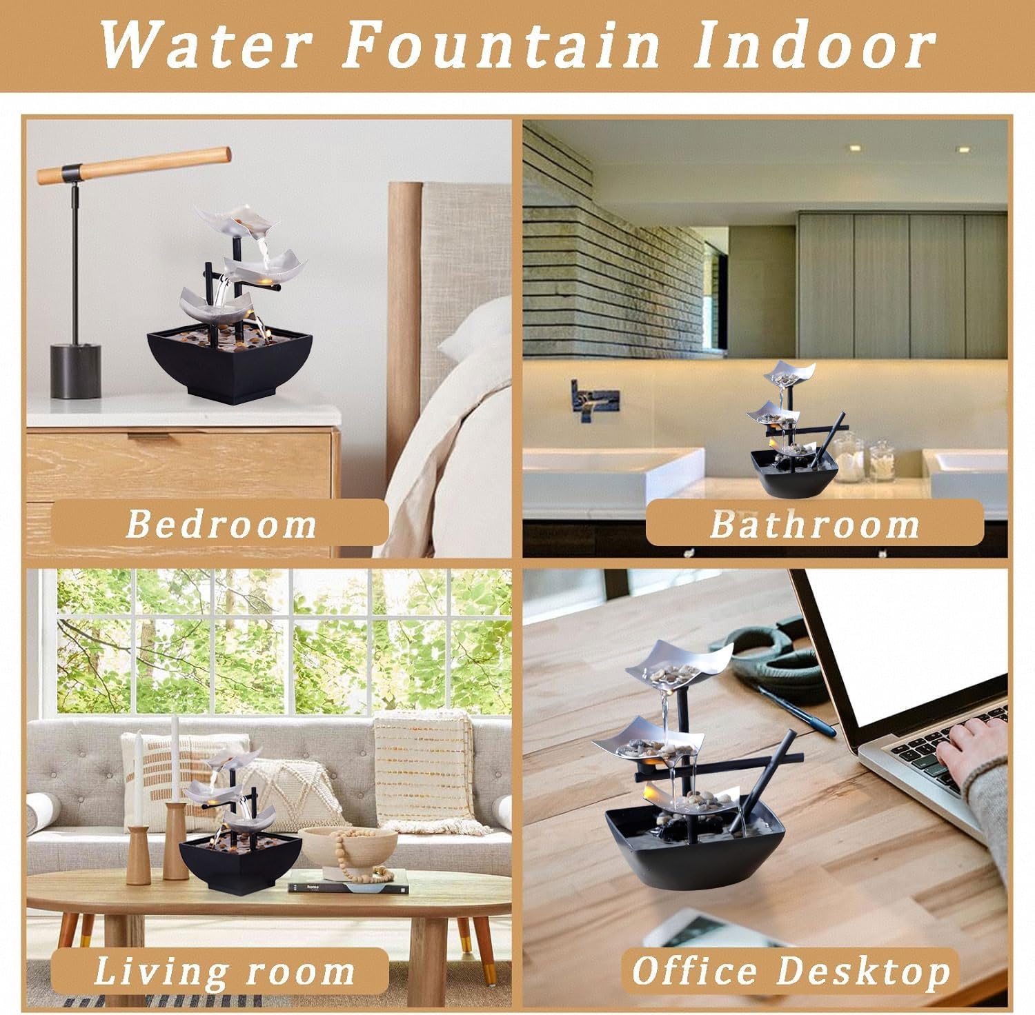 Waterfall Fountain Indoor 3 Tier Metal Zen Decor