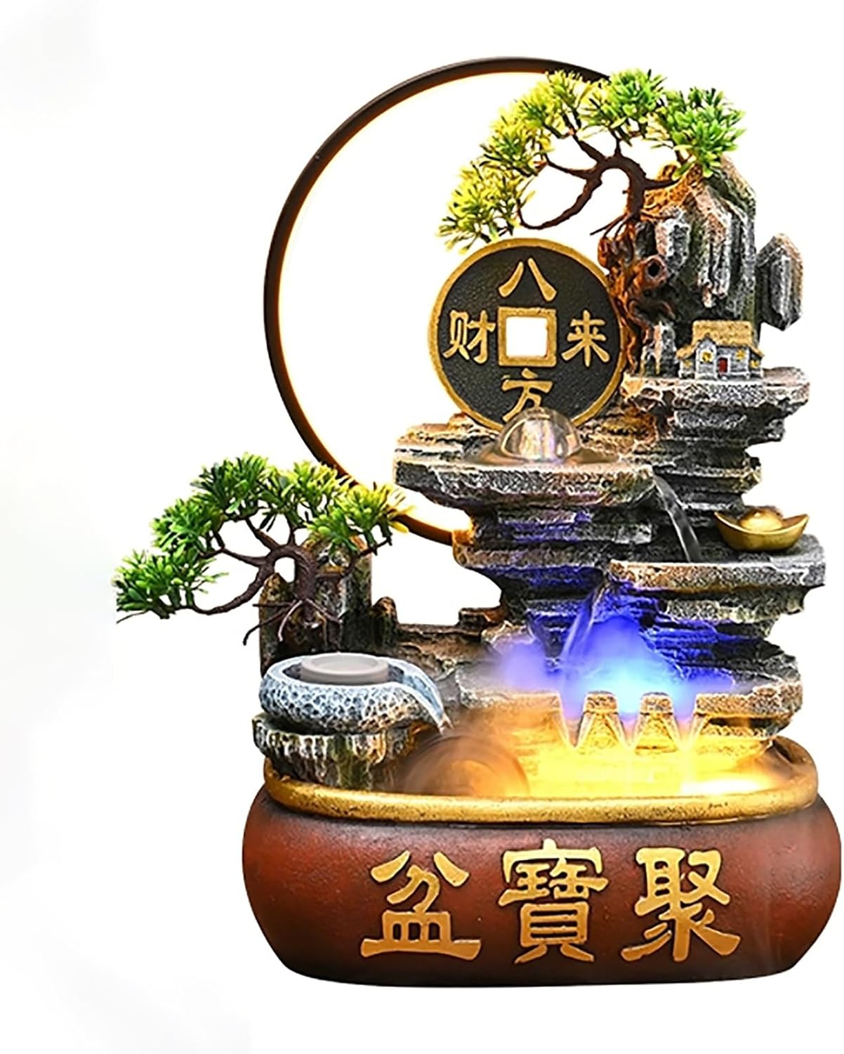 Soothing Waterfall Indoor Fountain with Prosperity Symbol